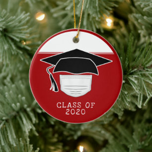 Class of 2020 Graduation Hat with Face Mask Ceramic Ornament