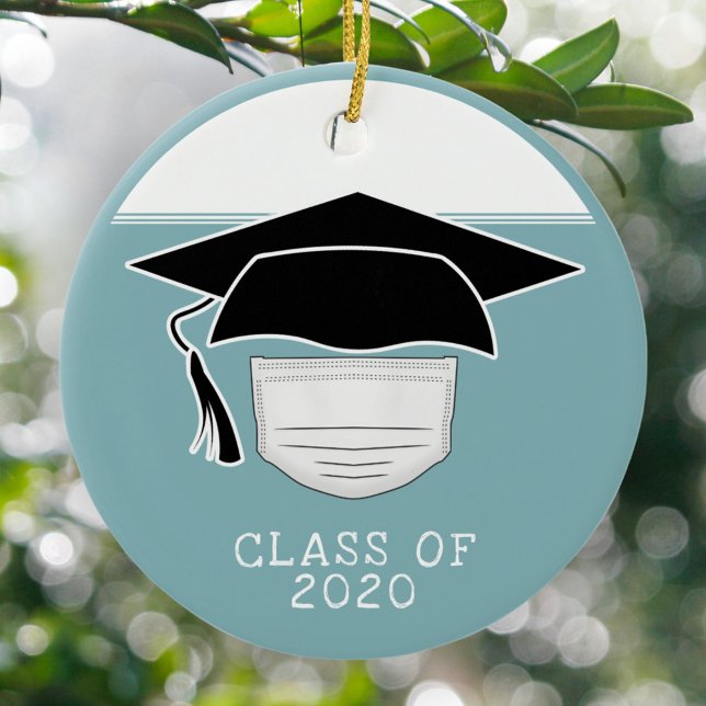 Class of 2020 Graduation Hat with Face Mask Ceramic Ornament (Creator Uploaded)