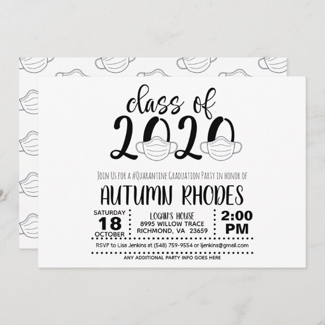 Class of 2020 Graduation Invitation - Face Mask (Front/Back)
