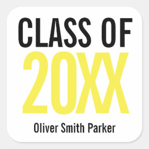 Class of 2020 Yellow Bold Personalised Graduation Square Sticker