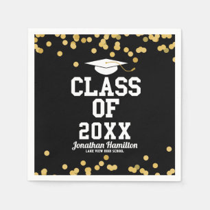 Class Of 2021 Black Gold Confetti Graduation Party Napkin