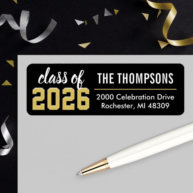 Class of 2021 Black Gold Graduation Return Address Label (Creator Uploaded)