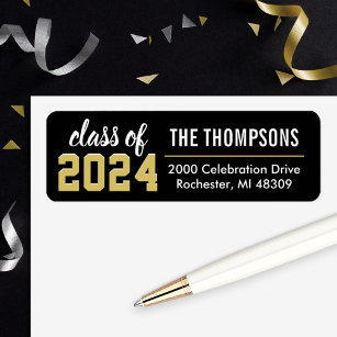 Class of 2021 Black Gold Graduation Return Address Return Address Label