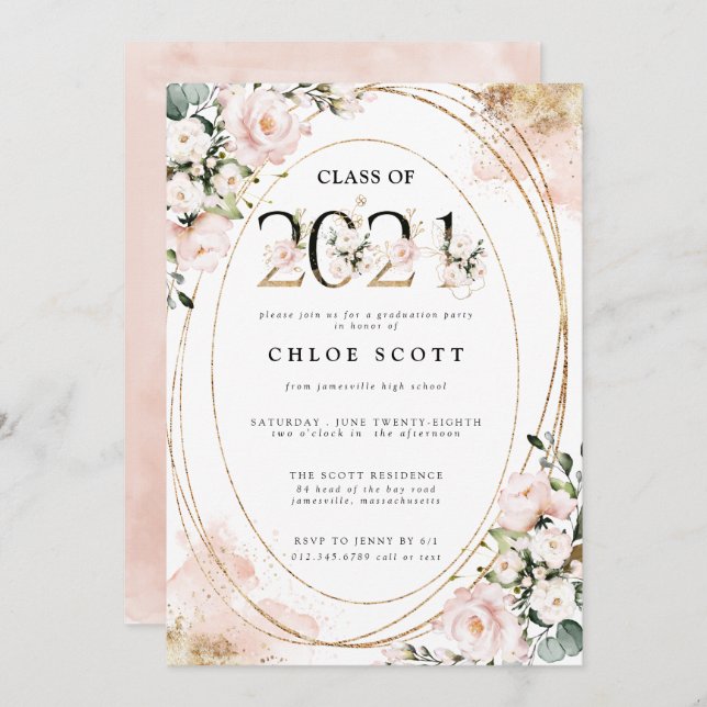 Class of 2021 Blush Pink Gold Graduation Invitation (Front/Back)
