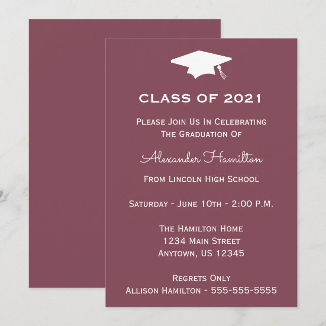 Class Of 2021 Cap Graduation Invite (Maroon) (Front/Back)