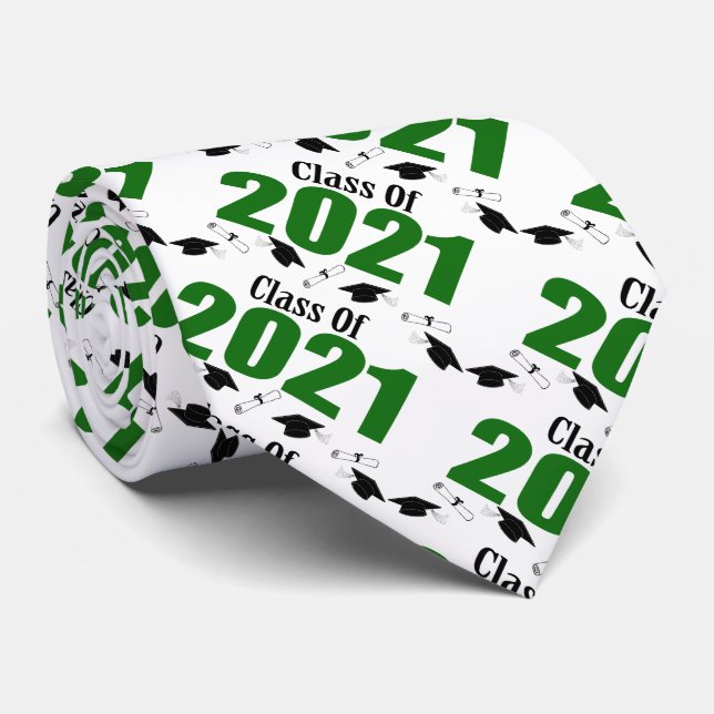 Class Of 2021 Caps And Diplomas (Green) Tie (Rolled)