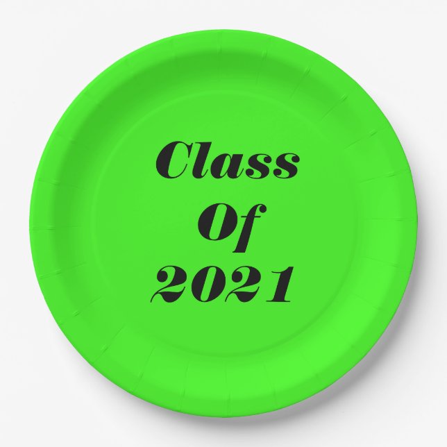 Class Of 2021 Custom Neon Green Graduation Party Paper Plate (Front)