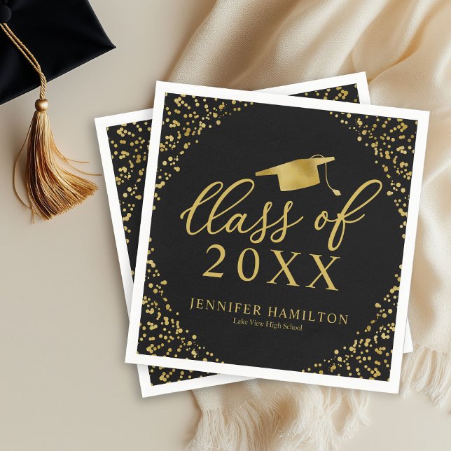Class Of 2021 Elegant Gold Black Graduation Party Napkin (Creator Uploaded)