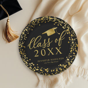 Class Of 2021 Elegant Gold Black Graduation Party Paper Plate
