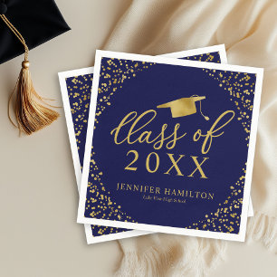 Class Of 2021 Elegant Gold Blue Graduation Party Napkin
