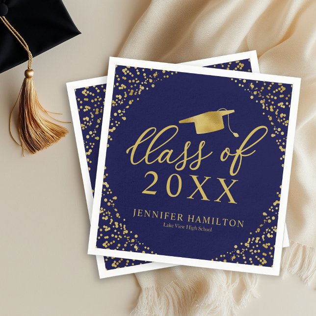 Class Of 2021 Elegant Gold Blue Graduation Party Napkin (Creator Uploaded)