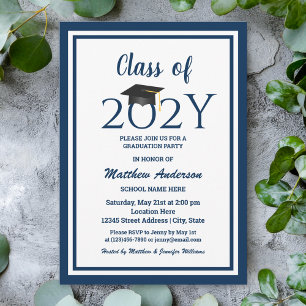 Class of 2021 Elegant Navy Blue Graduation Party Invitation