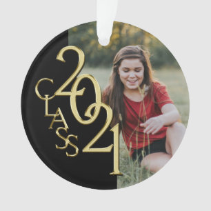 Class of 2021 Gold and Black with Photo Ornament