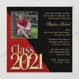 Class of 2021 Gold Grad Red and Black with Photo Invitation