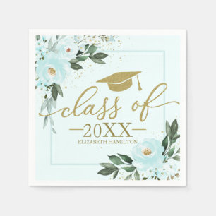 Class Of 2021 Gold Teal Floral Graduation Party Napkin
