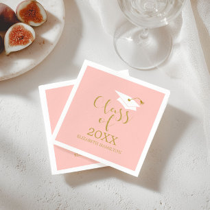 Class of 2021 Grad Cap Gold Glitter Calligraphy N Napkin