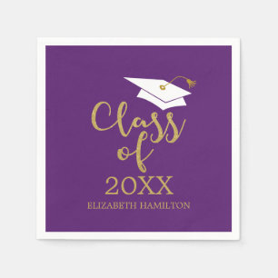Class of 2021 Grad Cap Gold Glitter Calligraphy Napkin
