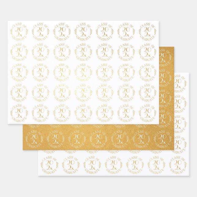 Class of 2021 Graduate Gold White Typography Foil Wrapping Paper Sheet (Set)