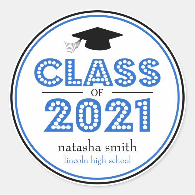 Class Of 2021 Graduation Favour (Blue / Black) Classic Round Sticker (Front)