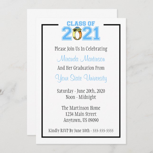 Class Of 2021 Graduation Invitation (Blue Ring) (Front/Back)