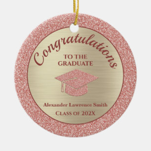 Class of 2021 Graduation Pink Gold Glitter Photo Ceramic Ornament