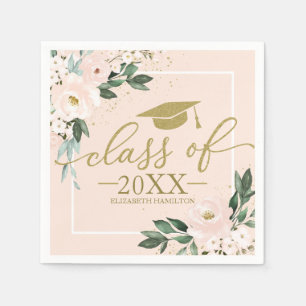 Class Of 2021 Pink Blush Floral Graduation Party Napkin