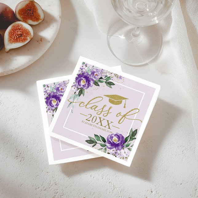 Class Of 2021 Purple Lavender Floral Grad Party Napkin (Creator Uploaded)