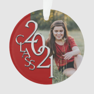 Class of 2021 Red and Silver with Photo Ornament