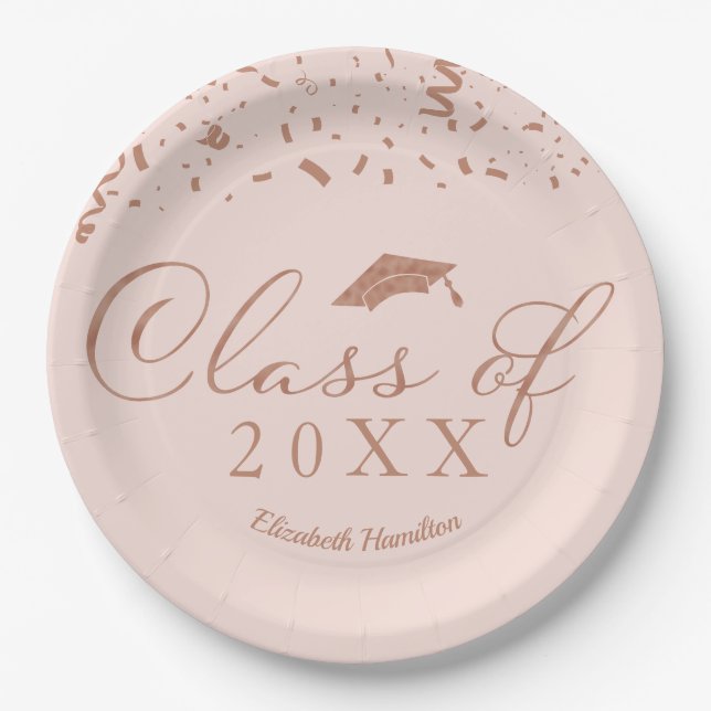Class Of 2021 Rose Gold Foil Graduation Party Pink Paper Plate (Front)