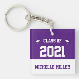 Class of 2021 Royal Purple and White Graduation Key Ring