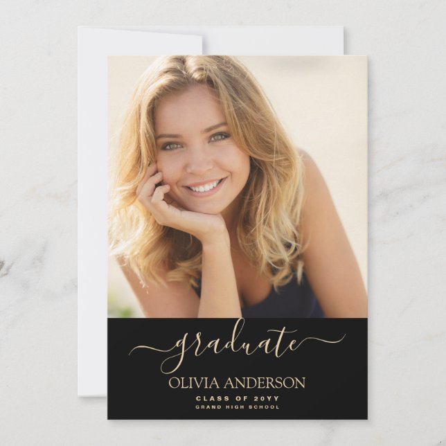 Class of 2022 Black Gold Photo Graduation Invitation (Front)