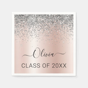 Class of 2022 Blush Pink Silver Glitter Graduate Napkin
