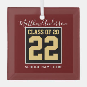 Class of 2022 Burgundy Black and Gold Graduation Glass Tree Decoration