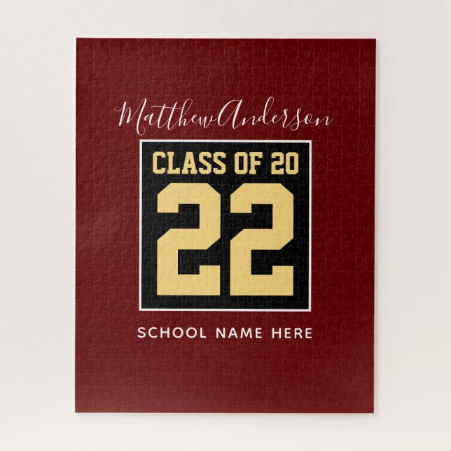 Class of 2022 Burgundy Black and Gold Graduation Jigsaw Puzzle (Vertical)