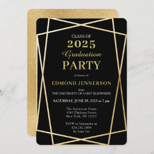 Class of 2022 Elegant Black Gold Geometric  Invitation