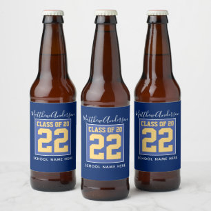 Class of 2022 Elegant Royal Blue & Gold Graduation Beer Bottle Label