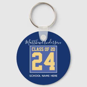 Class of 2022 Elegant Royal Blue & Gold Graduation Key Ring