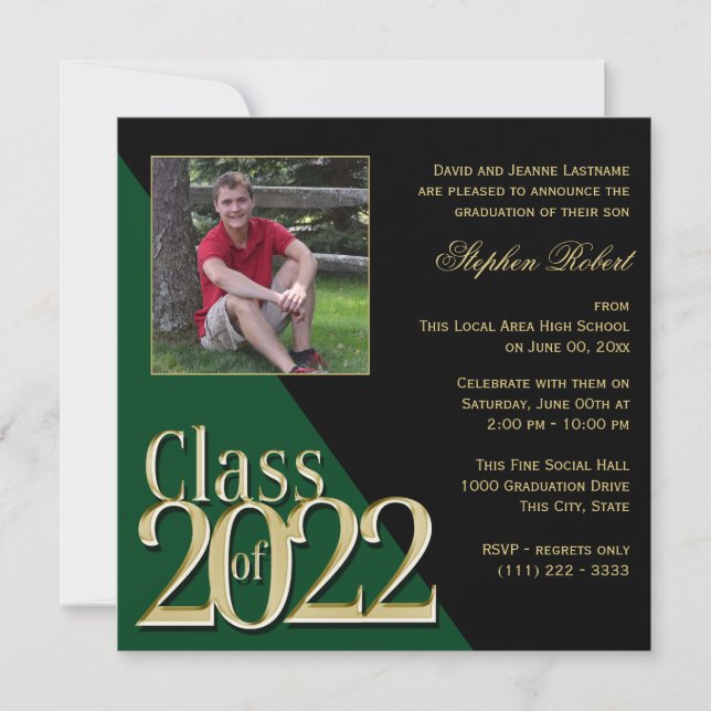 Class of 2022 Gold Grad Green with Photo Invitation (Front)