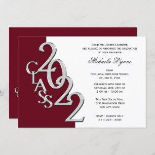 Class of 2022 Grad Silver and Burgundy Invitation