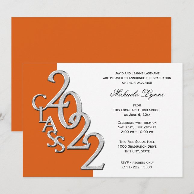 Class of 2022 Grad Silver with Colour Option  Invi Invitation (Front/Back)