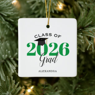 Class of 2022 Graduate Modern Green and Black Ceramic Ornament