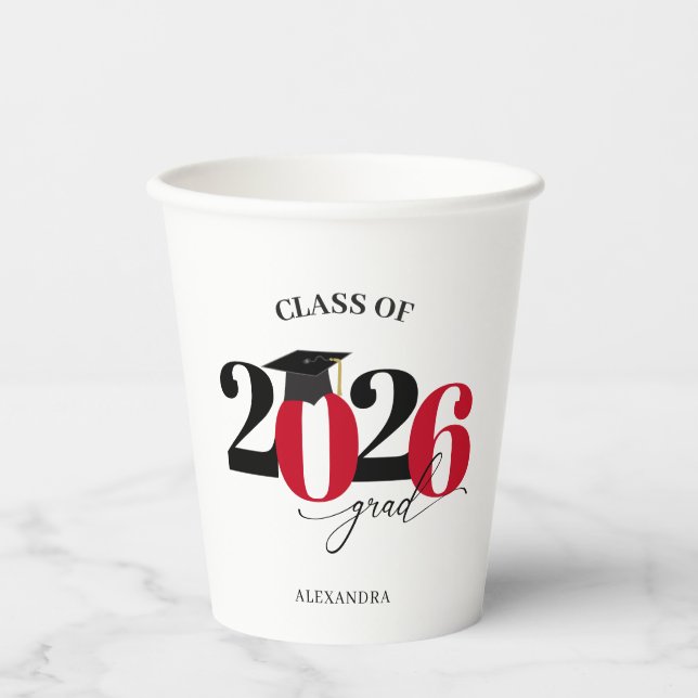 Class of 2022 Graduate Red Modern Tyopgraphy Paper Cups (Front)