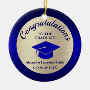 Class of 2022 Graduation Blue Gold Photo  Ceramic Ornament