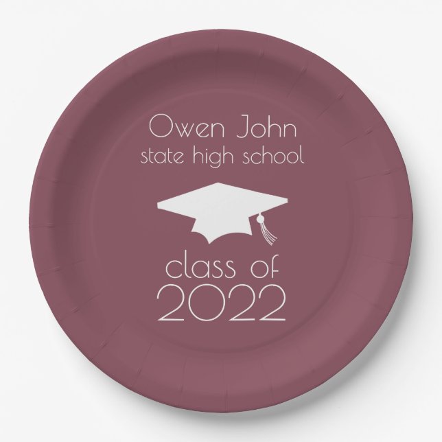 Class Of 2022 Graduation Cap (Maroon) Paper Plates (Front)