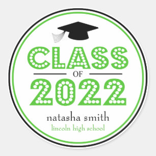 Class Of 2022 Graduation Favour (Lime / Black) Classic Round Sticker