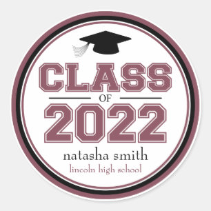 Class Of 2022 Graduation Favour (Maroon) Classic Round Sticker