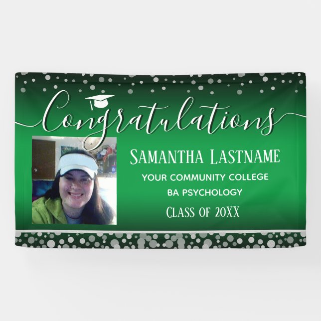 Class of 2022 Graduation Silver Confetti One Photo Banner (Horizontal)