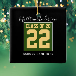 Class of 2022 Modern Green Black & Gold Graduation Ceramic Ornament