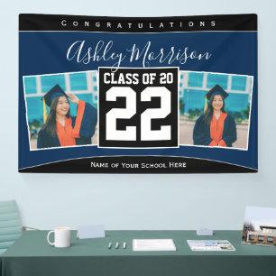 Class of 2022 Navy Blue & Black Graduation Photo Banner