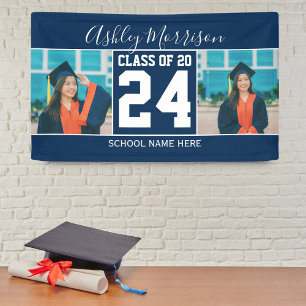Class of 2022 Navy Blue & White Graduation Photo Banner